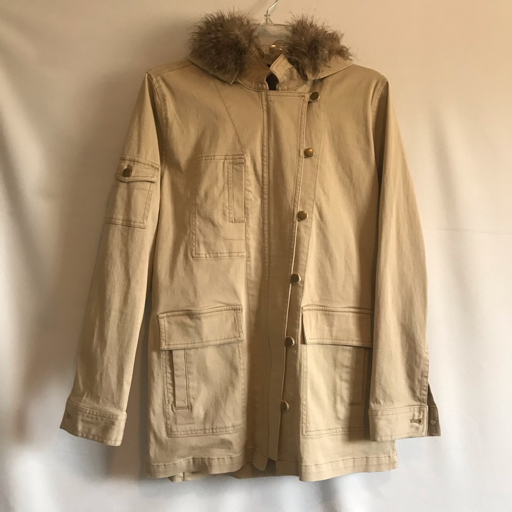 CABI | Tan Utility Coat with removable Fur Hood